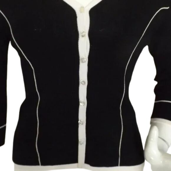 PAPELL STUDIO Sweater, M, Black/White trim, Cardigan/Buttons, 3/4 sleeves - Picture 8 of 11